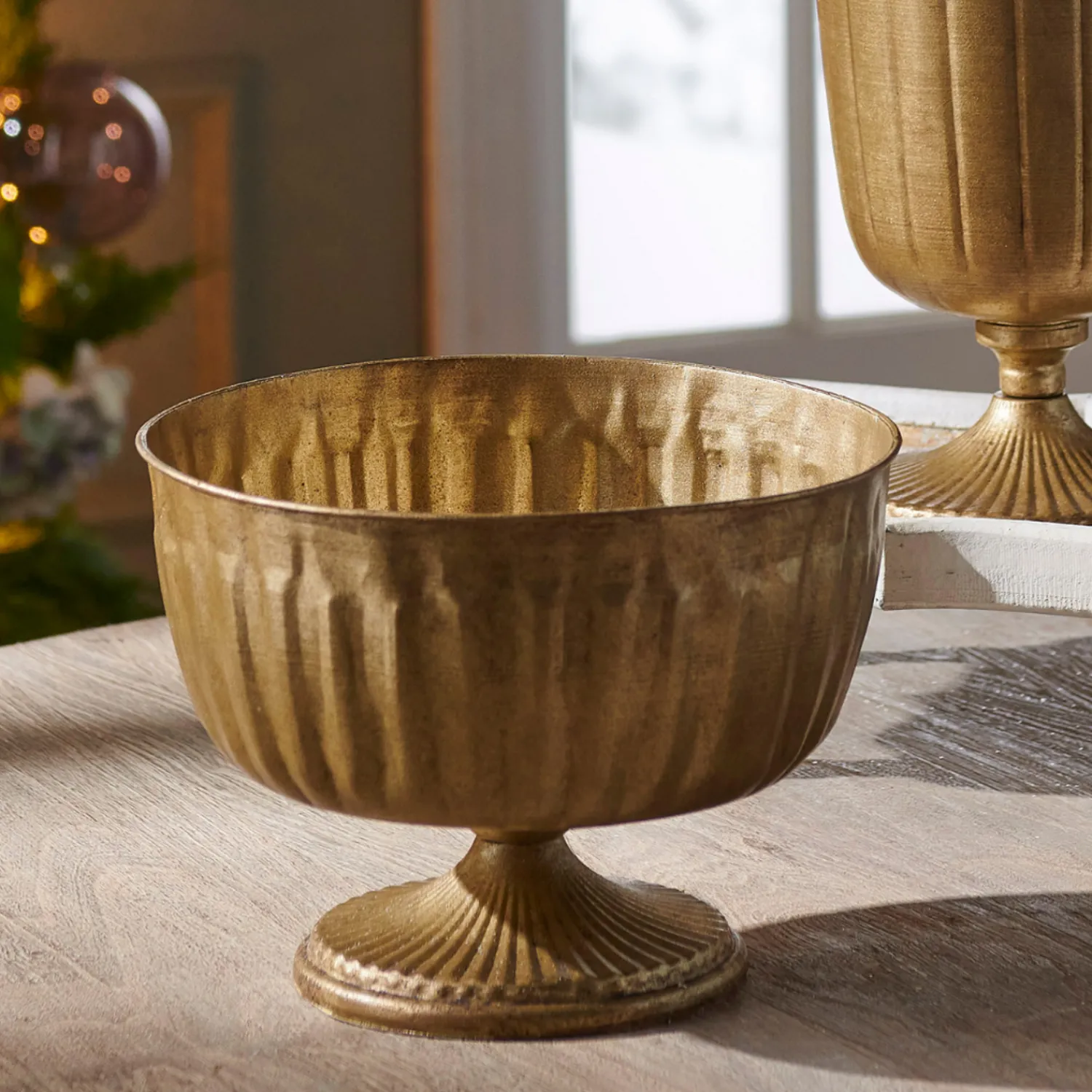 The Jolly Christmas Shop Raz 9.5" Antique Gold Pedestal Metal Bowl Christmas Decoration 4428125