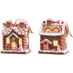 Outlet The Jolly Christmas Shop Raz 5" Battery Operated Lighted Pink And Red Gingerbread House Christmas Ornament 4316088