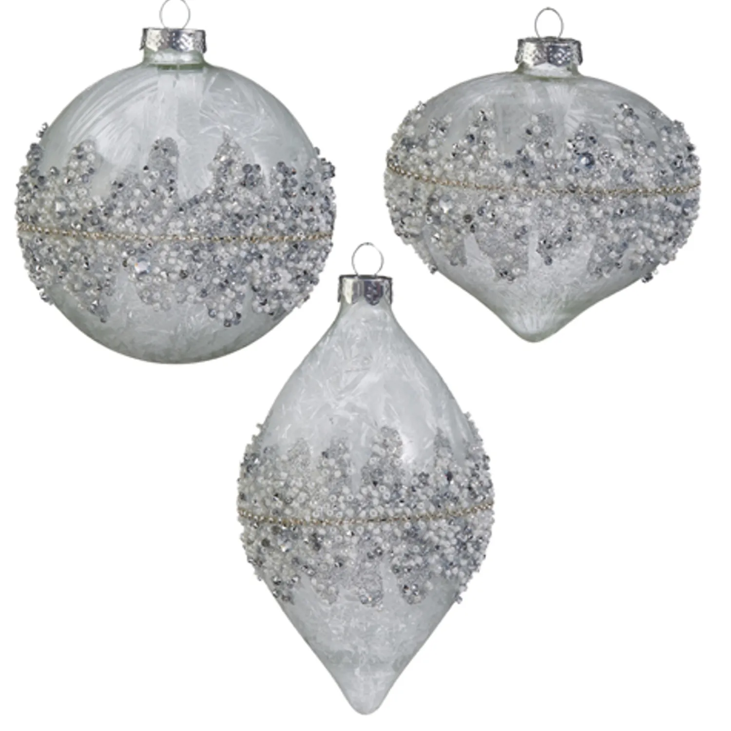 New The Jolly Christmas Shop Raz 4" Beaded Silver Glass Christmas Ornament 4422861