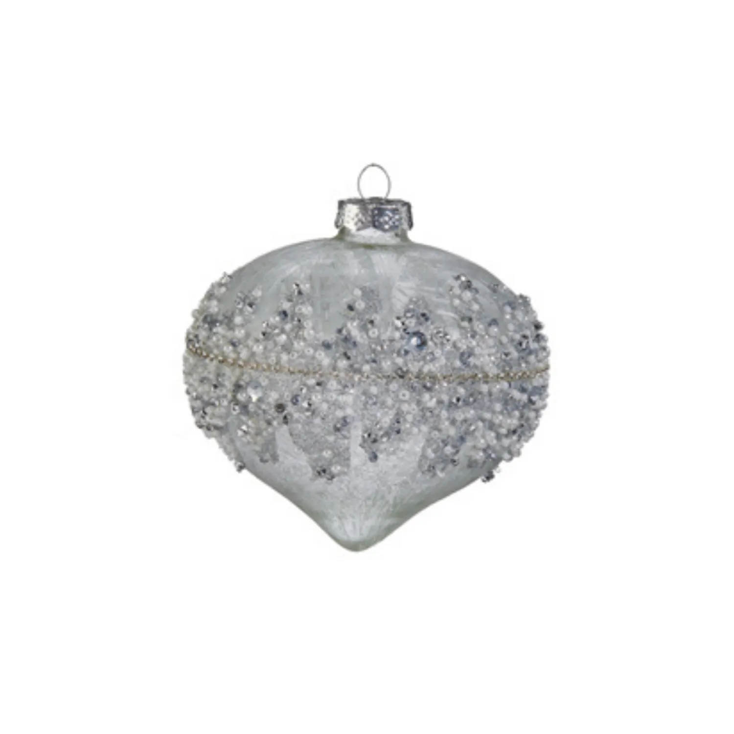 New The Jolly Christmas Shop Raz 4" Beaded Silver Glass Christmas Ornament 4422861