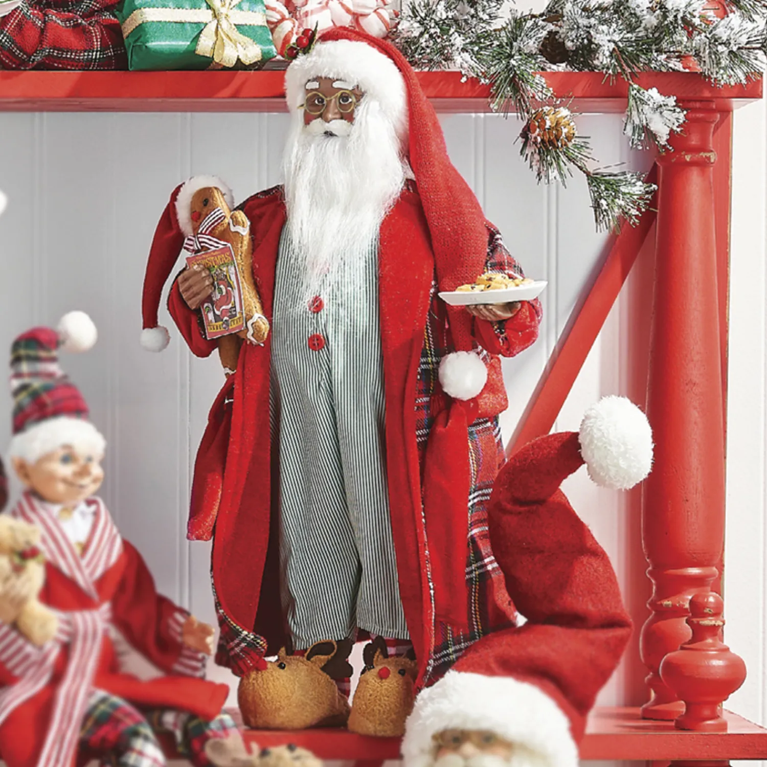 Clearance The Jolly Christmas Shop Raz 18" Bedtime African American Santa With Plate Of Cookies Christmas Figure 4115558