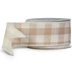 New The Jolly Christmas Shop Raz 2.5" Beige And White Gingham Wired Christmas Ribbon R4427735