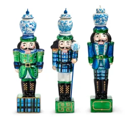 Clearance The Jolly Christmas Shop Raz 8" Black Watch Plaid And Delft Nutcracker Glass Christmas Ornaments Set Of 3 4452873