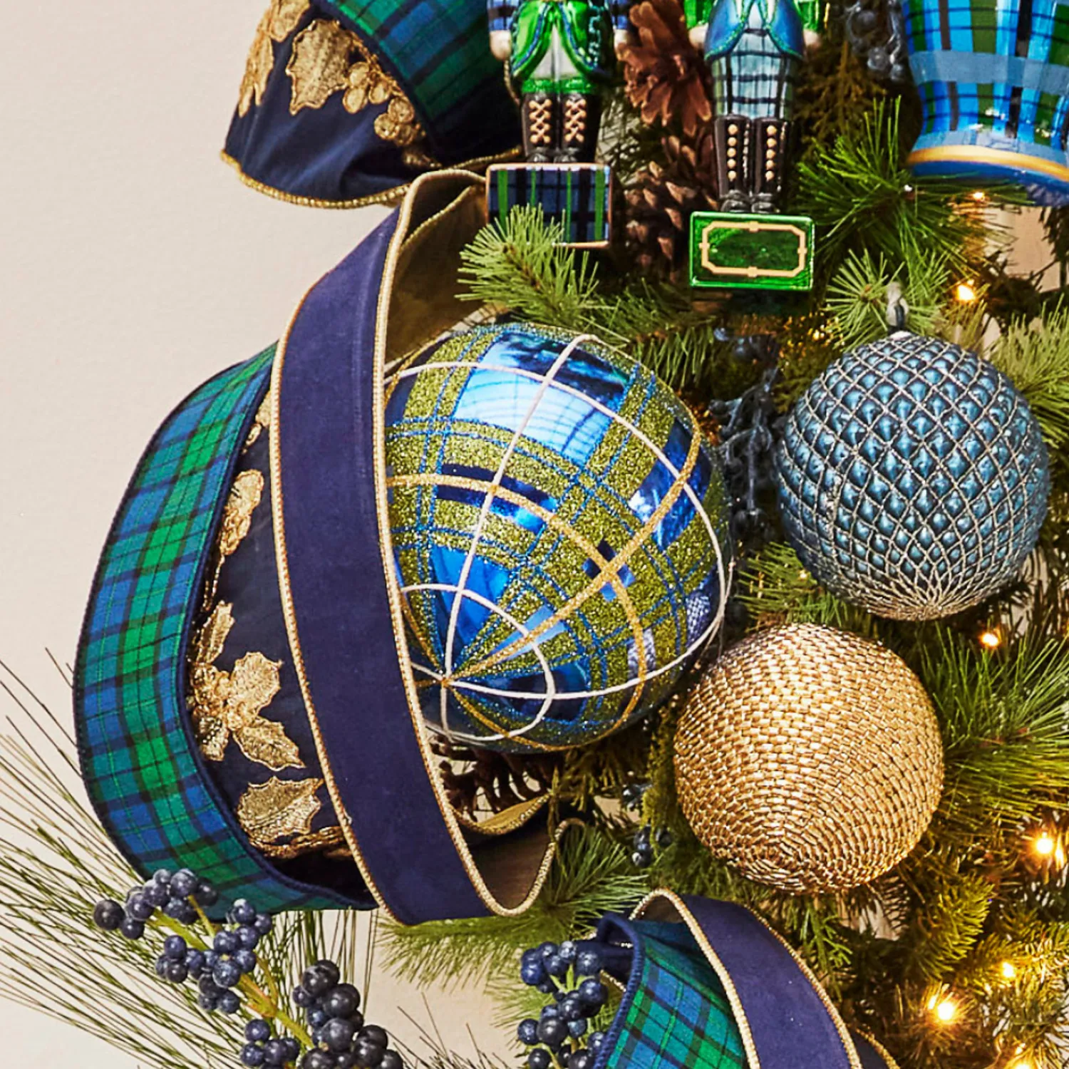 Clearance The Jolly Christmas Shop Raz 6" Blue And Green Plaid Glitter Ball Christmas Ornament 4432727