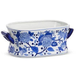 New The Jolly Christmas Shop Raz 14.5" Blue And White Delft Floral Bowl X4434407