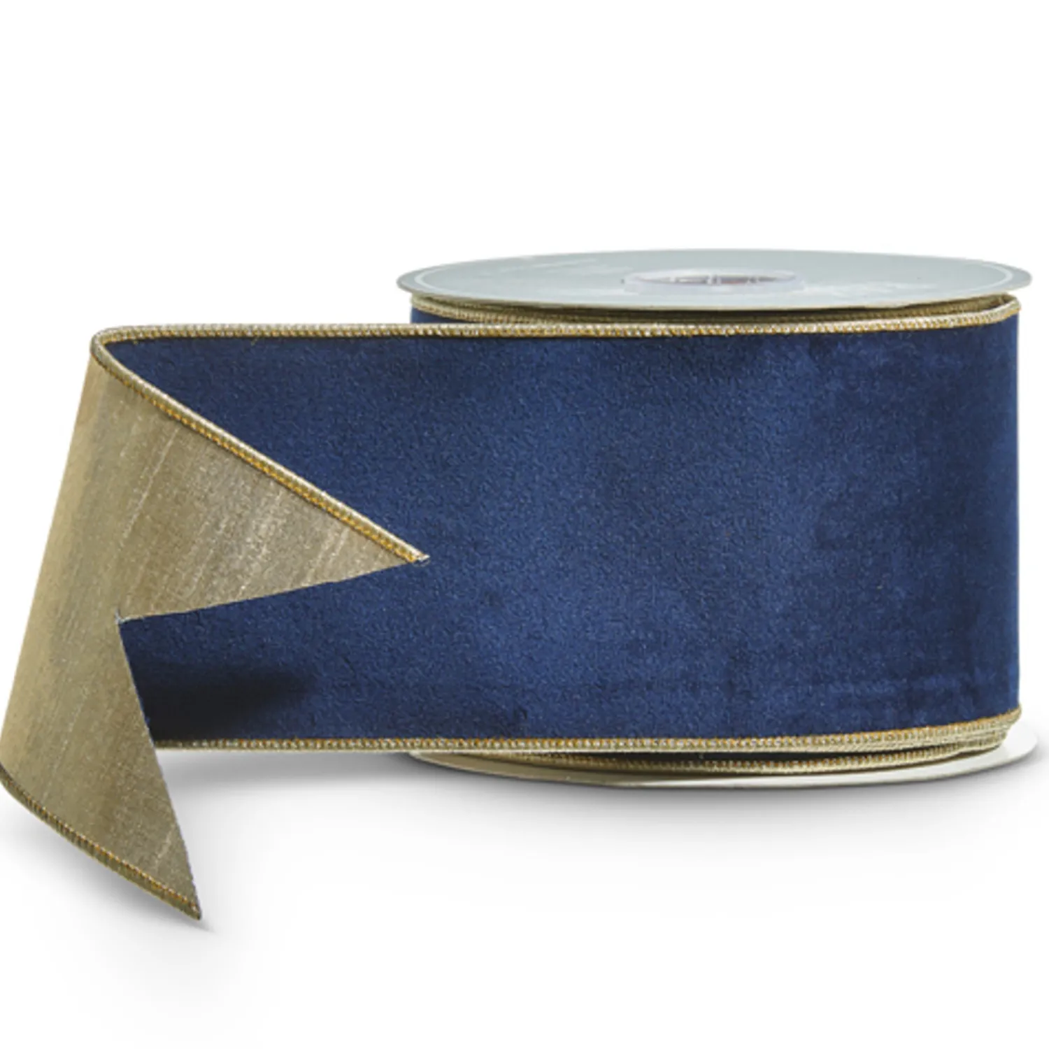The Jolly Christmas Shop Raz 4" Blue Velvet And Gold Wired Christmas Ribbon R4427723