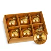 The Jolly Christmas Shop Raz 3" Box Of 6 Gold Crackle Glass Christmas Ornaments 4300717