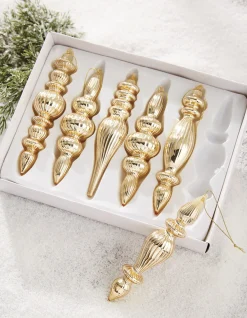 Online The Jolly Christmas Shop Raz 6.5" Box Of Gold Finial Glass Christmas Ornaments 4122829