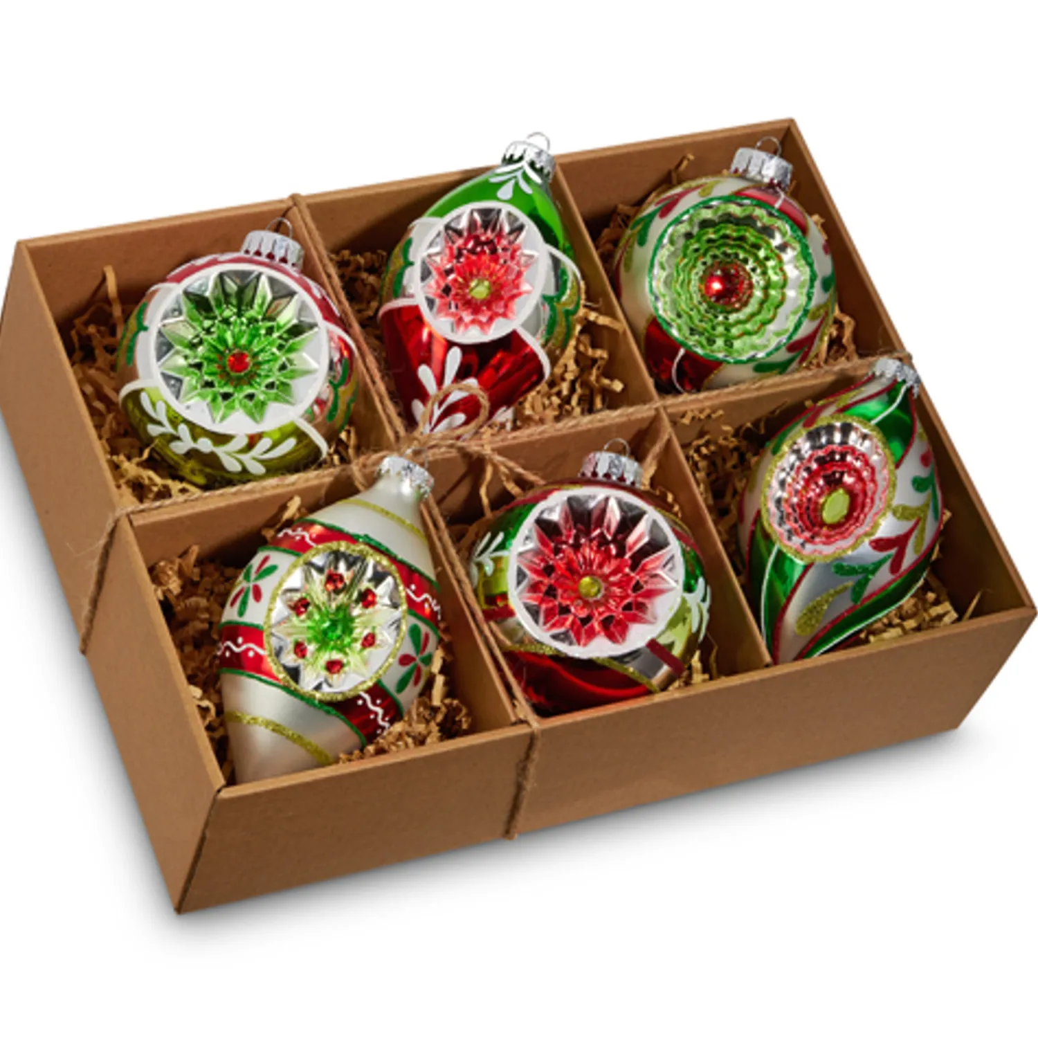 New The Jolly Christmas Shop Raz 3" Box Of Vintage Reflector Glass Christmas Ornament 4452860