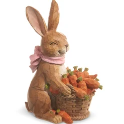 The Jolly Christmas Shop Raz 9.25" Bunny With Basket Of Carrots Easter Decoration 4411116