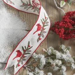 Hot The Jolly Christmas Shop Raz 4" Cardinal Wired Embroidered Christmas Ribbon R4171874