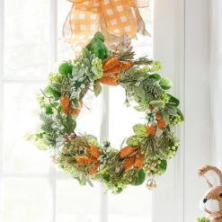 New The Jolly Christmas Shop Raz 22" Carrot Mixed Greenery And Berries Easter Wreath W4402059
