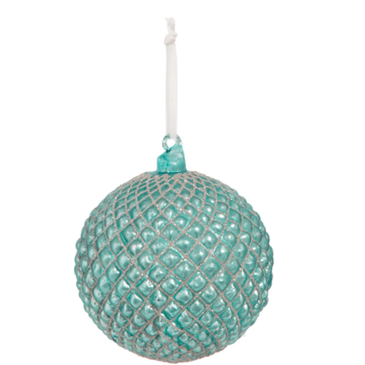 Outlet The Jolly Christmas Shop Raz 6" Cerulean Blue Quilted Ball Glass Christmas Ornament 4322938