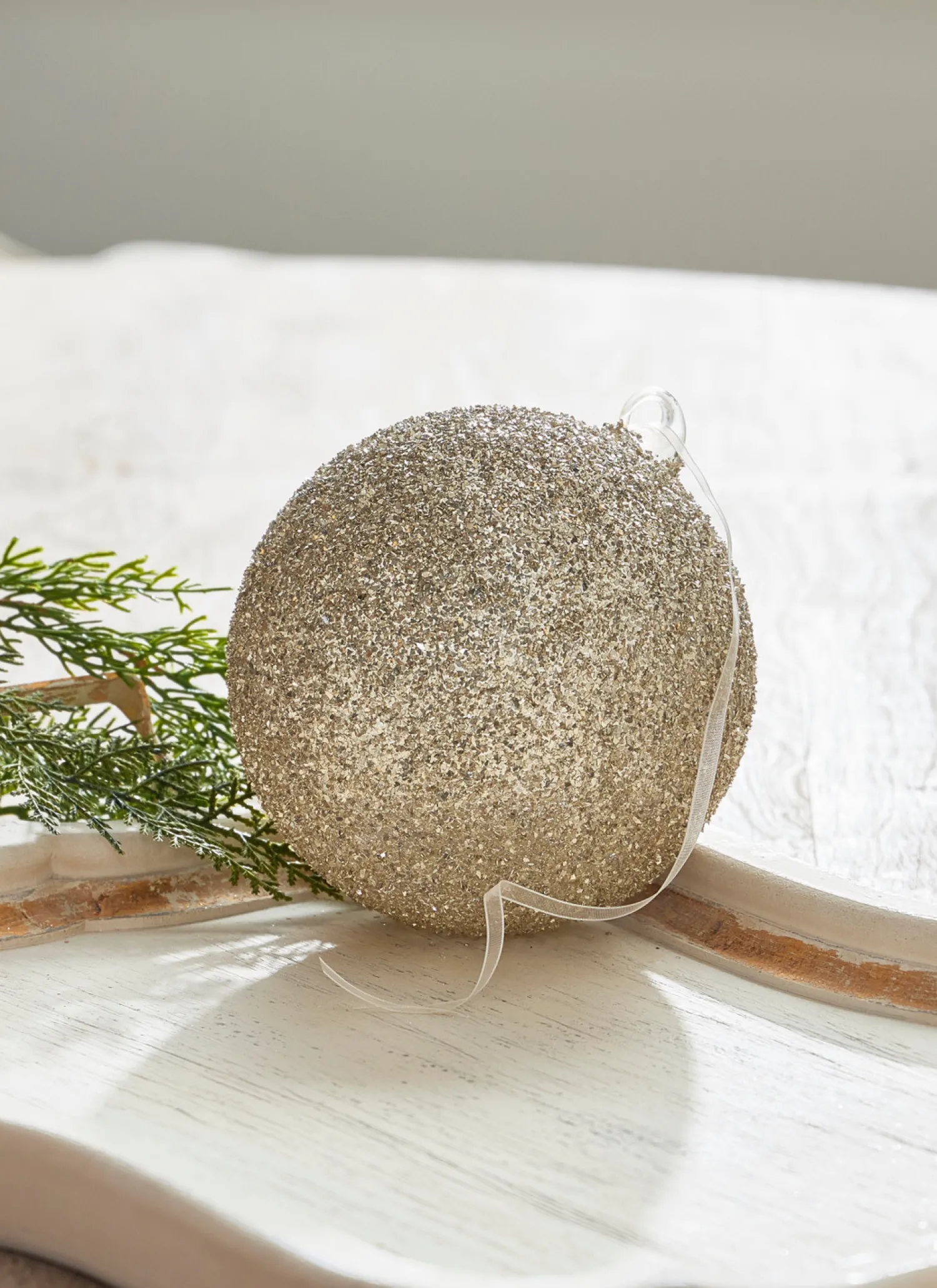 Best The Jolly Christmas Shop Raz 6" Champagne Glitter Ball Glass Christmas Ornament 4322917
