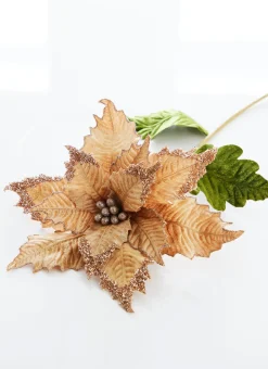 Online The Jolly Christmas Shop Raz 27" Champagne Gold Velvet Poinsettia Stem Christmas Tree Pick F4306732