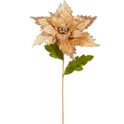 Online The Jolly Christmas Shop Raz 27" Champagne Gold Velvet Poinsettia Stem Christmas Tree Pick F4306732