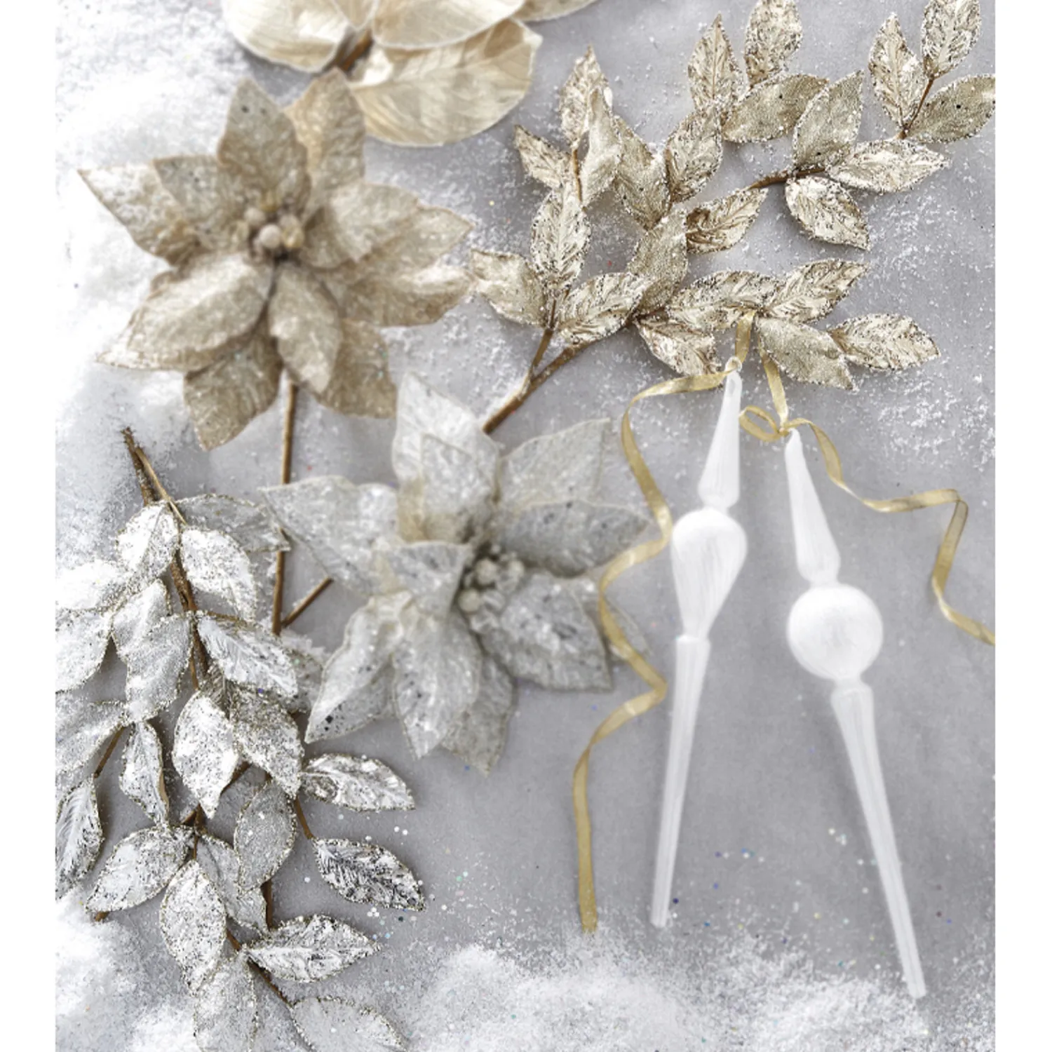 Best The Jolly Christmas Shop Raz 29" Champagne Or Silver Glittered Leaf Christmas Tree Spray