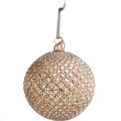 Outlet The Jolly Christmas Shop Raz 6" Champagne Quilted Ball Glass Christmas Ornament 4322916