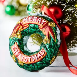 New The Jolly Christmas Shop Raz 4" Christmas Wreath Glass Ornament 3953020