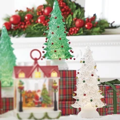 Best The Jolly Christmas Shop Raz 12" Clear Or Green Lighted Shimmering Water Globe Tree With Jingle Bells
