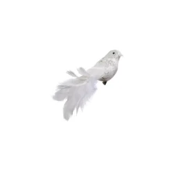 The Jolly Christmas Shop Raz 8" Clip On White Glittered Bird Christmas Ornament 4453357