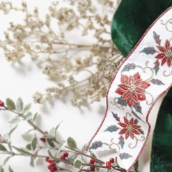 Hot The Jolly Christmas Shop Raz 4" Embroidered Poinsettia Wired Christmas Ribbon R4171885