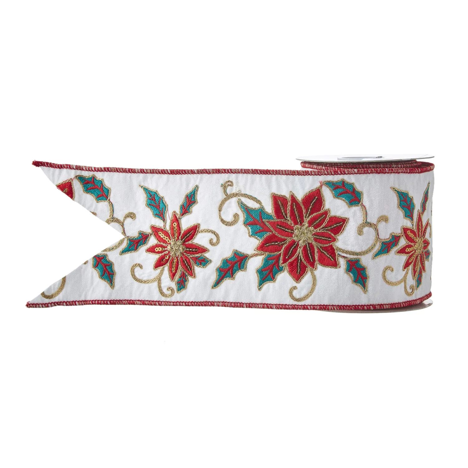 Hot The Jolly Christmas Shop Raz 4" Embroidered Poinsettia Wired Christmas Ribbon R4171885