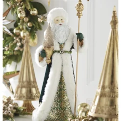 Best The Jolly Christmas Shop Raz 22.25" Emerald Green Santa With Staff Christmas Decoration 4210227