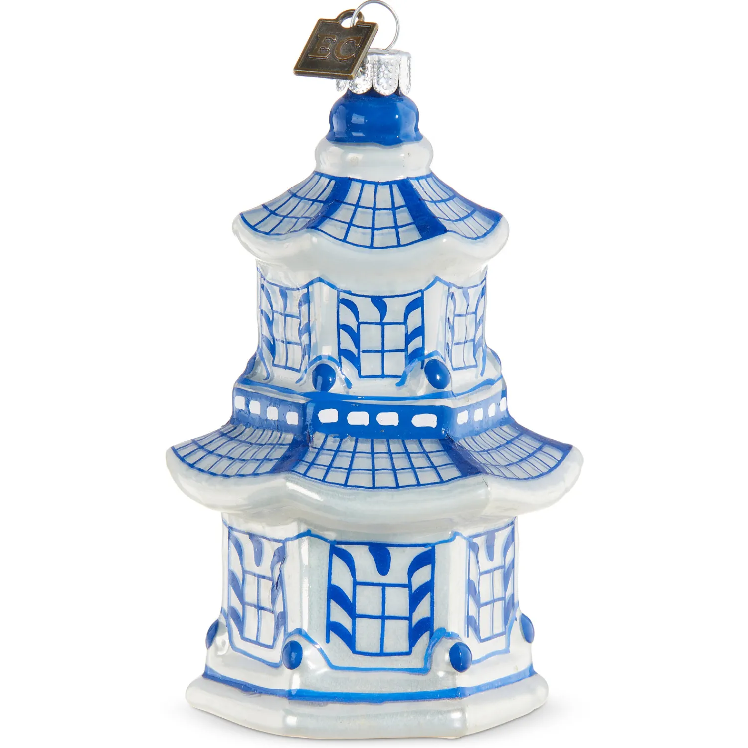 Clearance The Jolly Christmas Shop Raz 4.25" Eric Cortina Delft Pagoda Glass Christmas Ornament 3953018