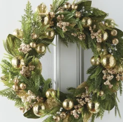 Online The Jolly Christmas Shop Raz 28" Evergreen And Gold Christmas Wreath W4202352