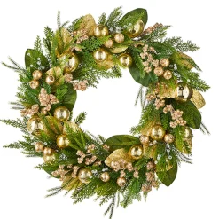 Online The Jolly Christmas Shop Raz 28" Evergreen And Gold Christmas Wreath W4202352