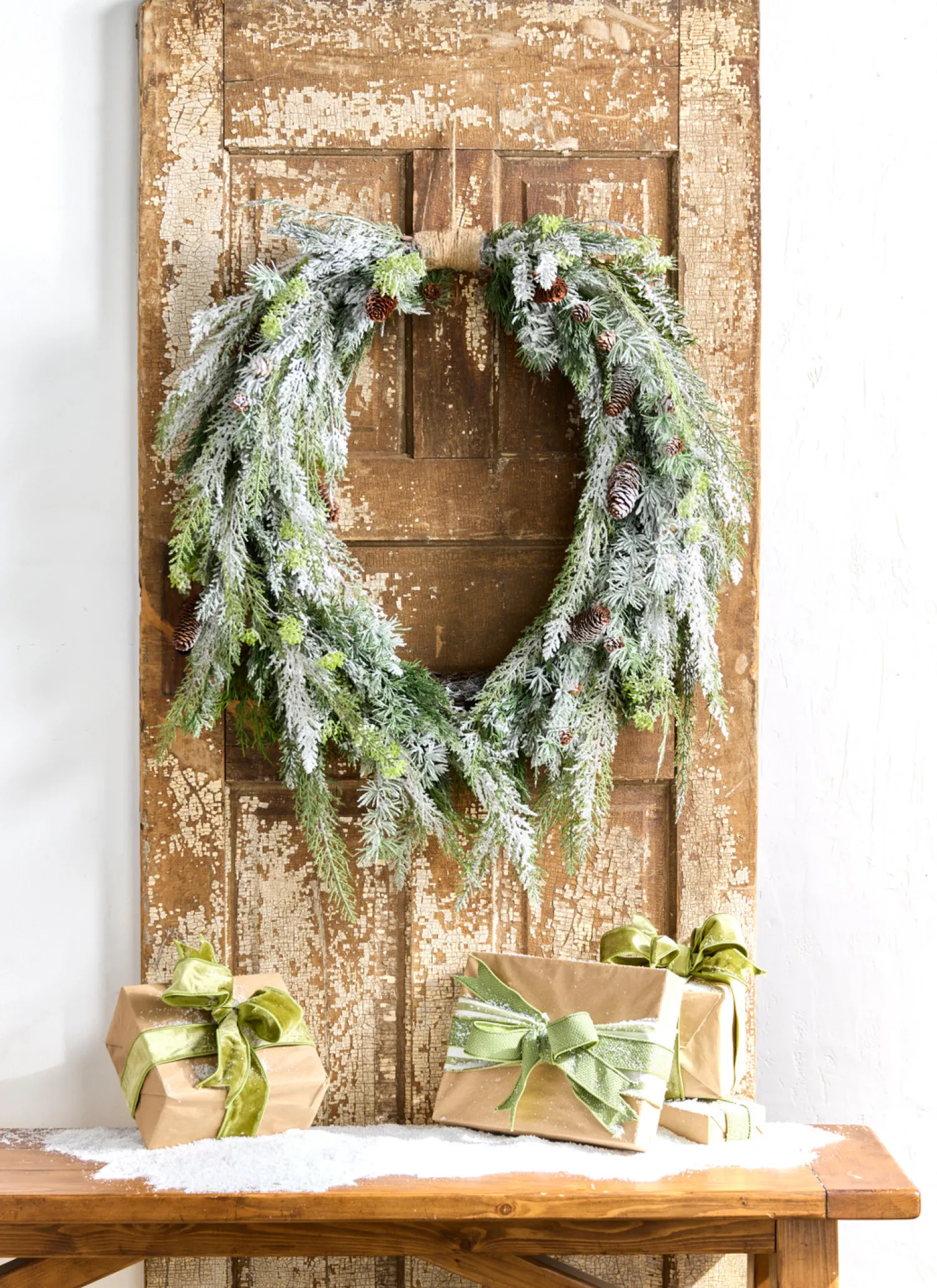 The Jolly Christmas Shop Raz 36" Flocked Oval Cedar And Pinecone Christmas Wreath W4309881