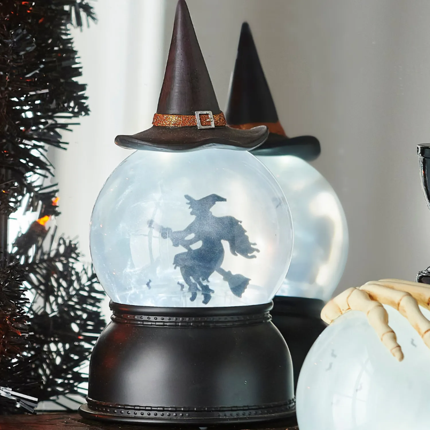 Online The Jolly Christmas Shop Raz 8" Flying Witch With Swirling Bats Lighted Halloween Water Globe Lantern 4416928
