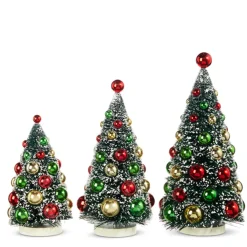 New The Jolly Christmas Shop Raz 13" Frosted Bottle Brush Trees With Ornaments Christmas Figure 4316152