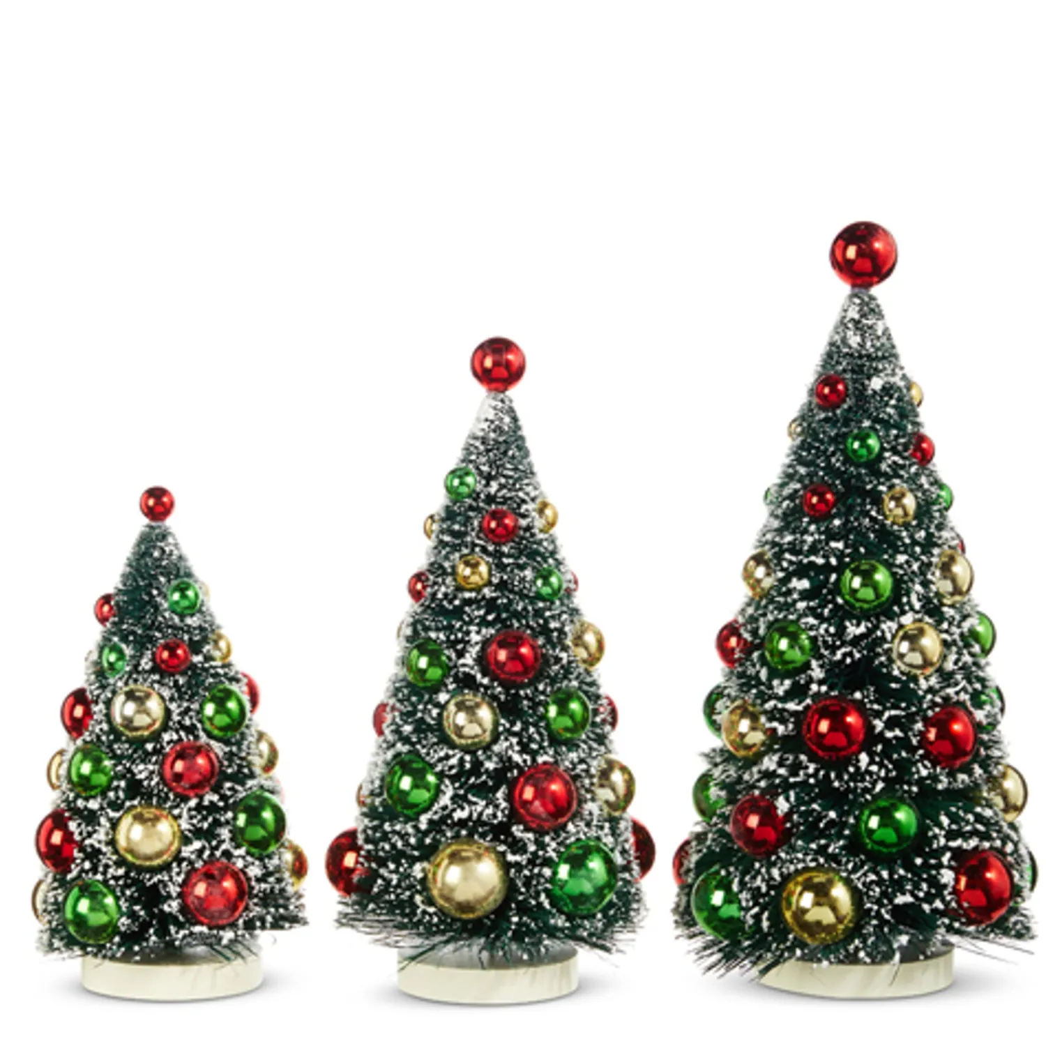 New The Jolly Christmas Shop Raz 13" Frosted Bottle Brush Trees With Ornaments Christmas Figure 4316152