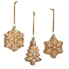 Sale The Jolly Christmas Shop Raz 4" Gingerbread Cookie Snowflakes And Tree Glass Christmas Ornament Set Of 3 4420882