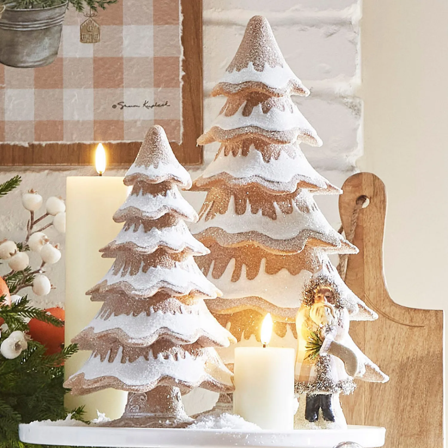 Hot The Jolly Christmas Shop Raz 14" Gingerbread Tree Christmas Figure Set Of 2 4457628