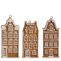 Best The Jolly Christmas Shop Raz 5" Gingerbread Village Townhouse Christmas Ornament Set Of 3 4457718