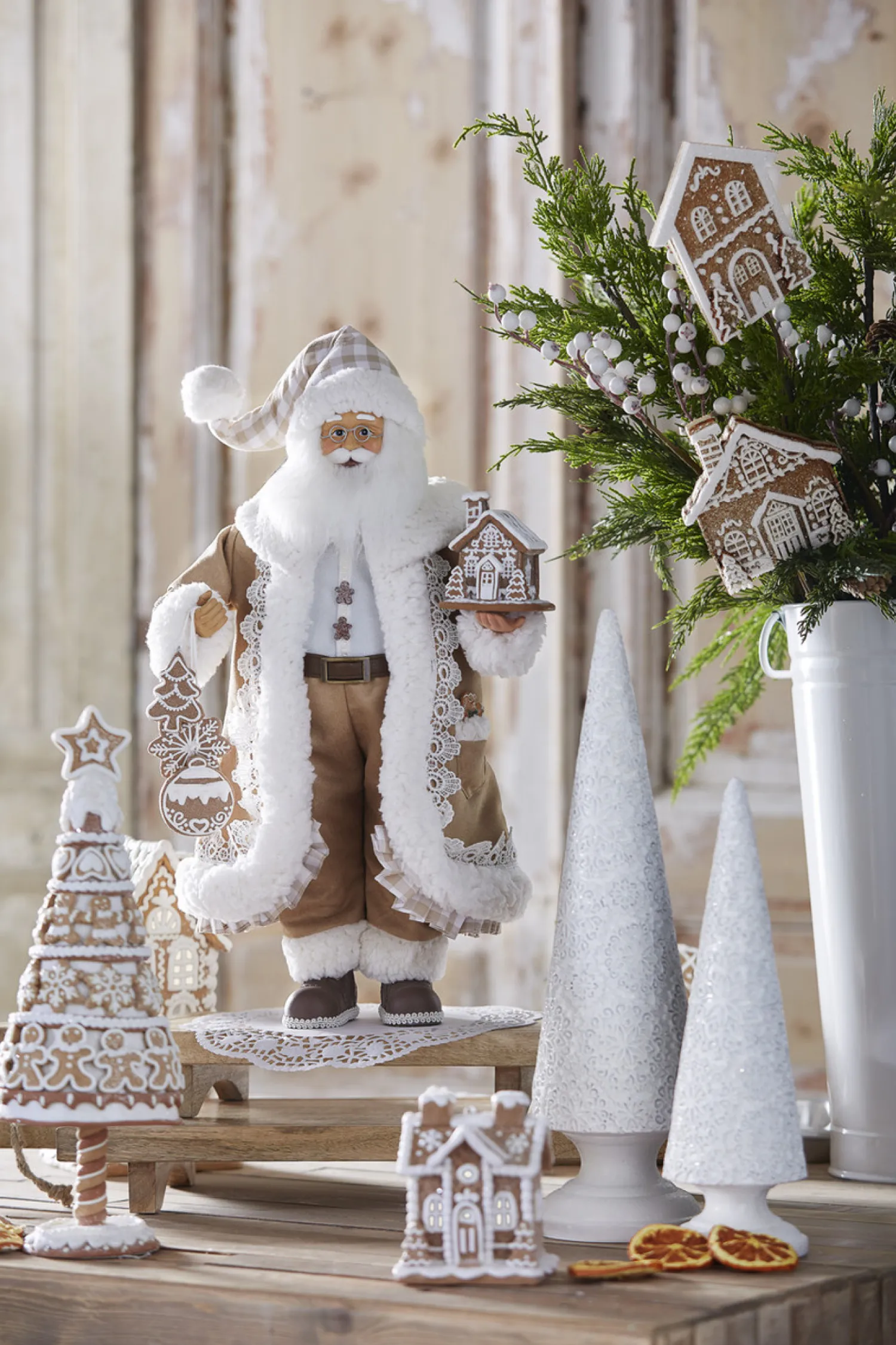 Online The Jolly Christmas Shop Raz 18" Gingham Gingerbread Christmas Santa Figure 4415585