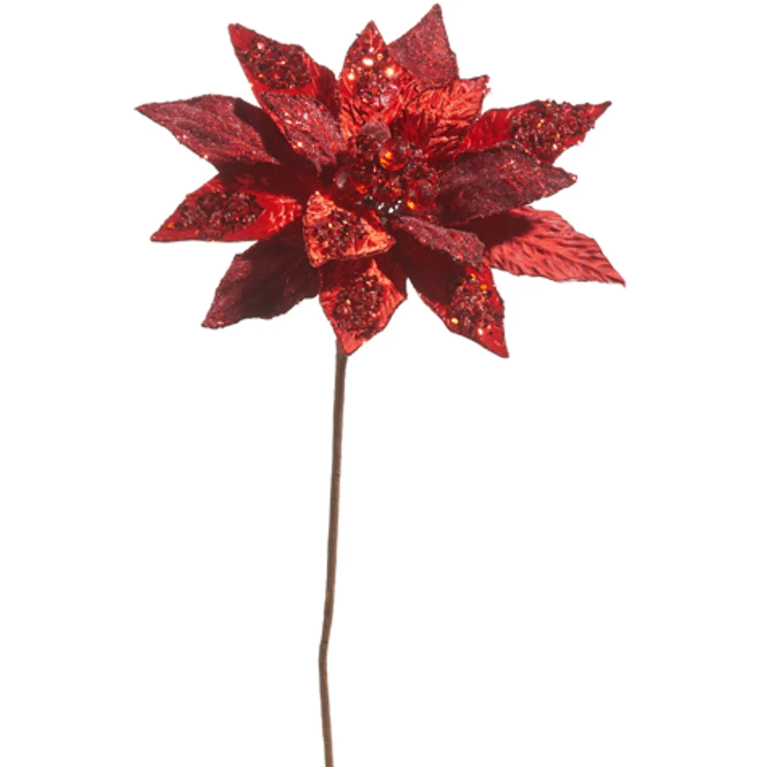 Best The Jolly Christmas Shop Raz 18" Glittered And Beaded Red Large Poinsettia Christmas Tree Pick F4448000