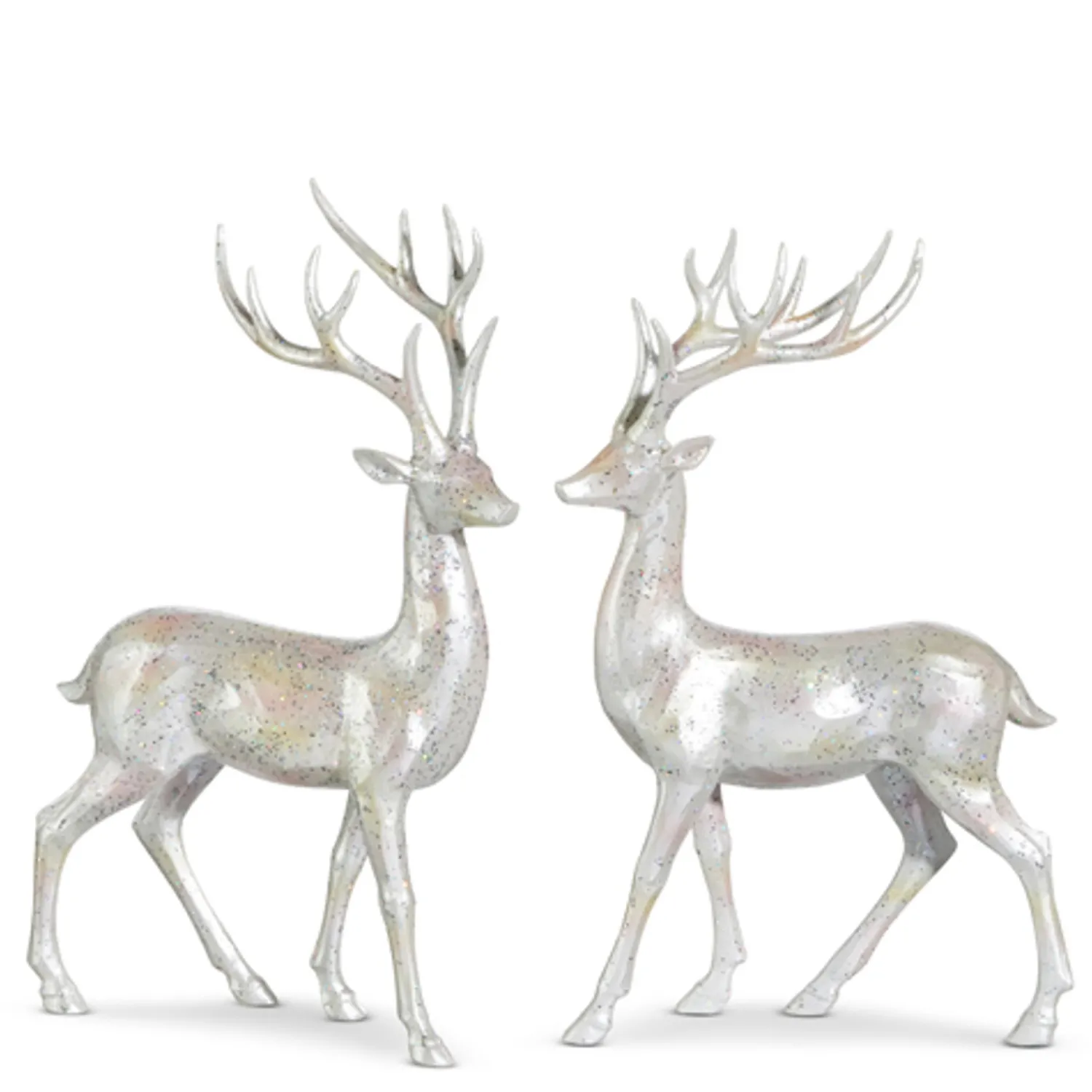 Online The Jolly Christmas Shop Raz 14" Glittered Silver Deer Christmas Figure Set Of 2 4401655