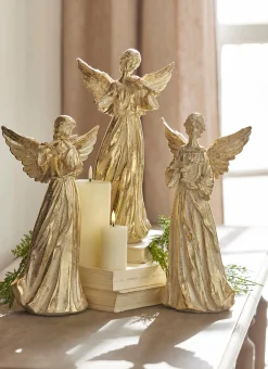 Discount The Jolly Christmas Shop Raz 14" Gold Angel With Instrument Set Of 3 Christmas Figures 4311307