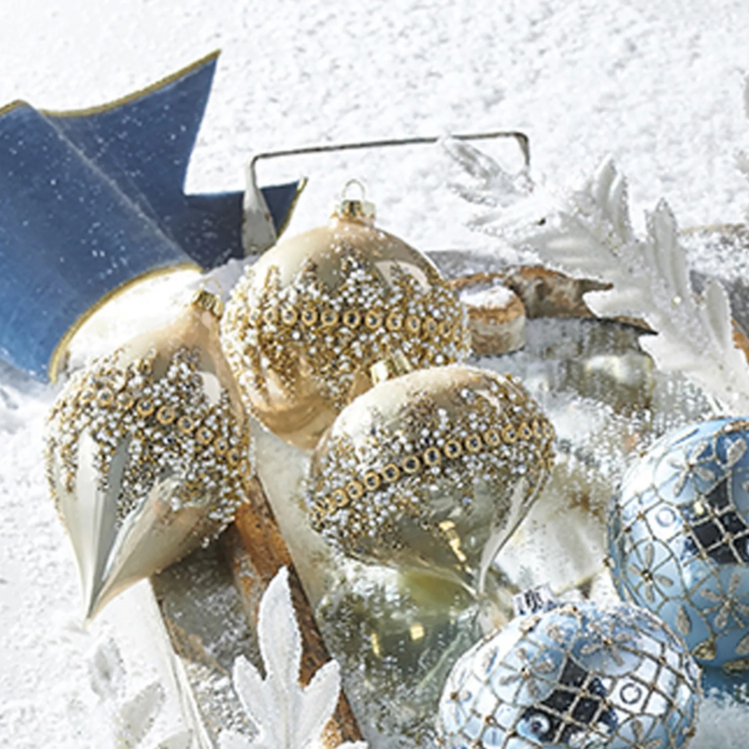 New The Jolly Christmas Shop Raz 6" Gold Beaded Glass Christmas Ornament 4022874