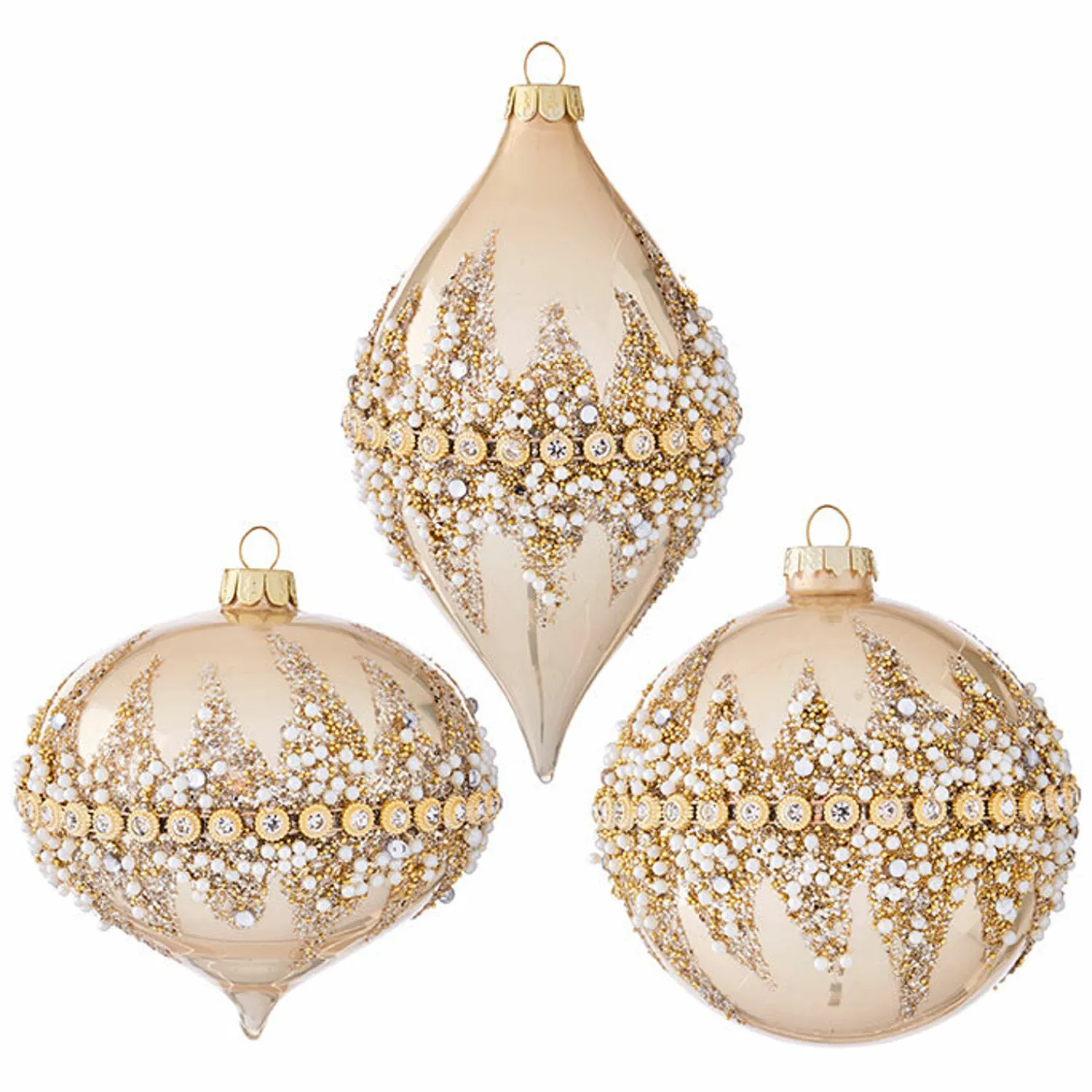 New The Jolly Christmas Shop Raz 6" Gold Beaded Glass Christmas Ornament 4022874