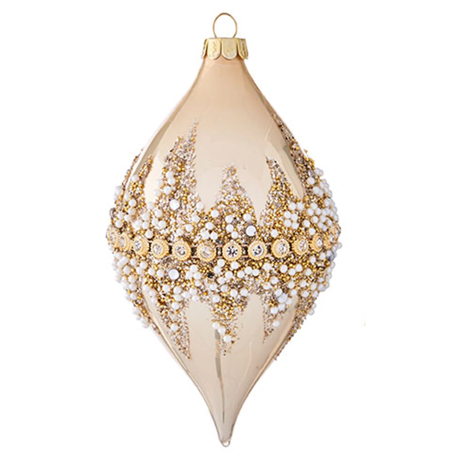 New The Jolly Christmas Shop Raz 6" Gold Beaded Glass Christmas Ornament 4022874