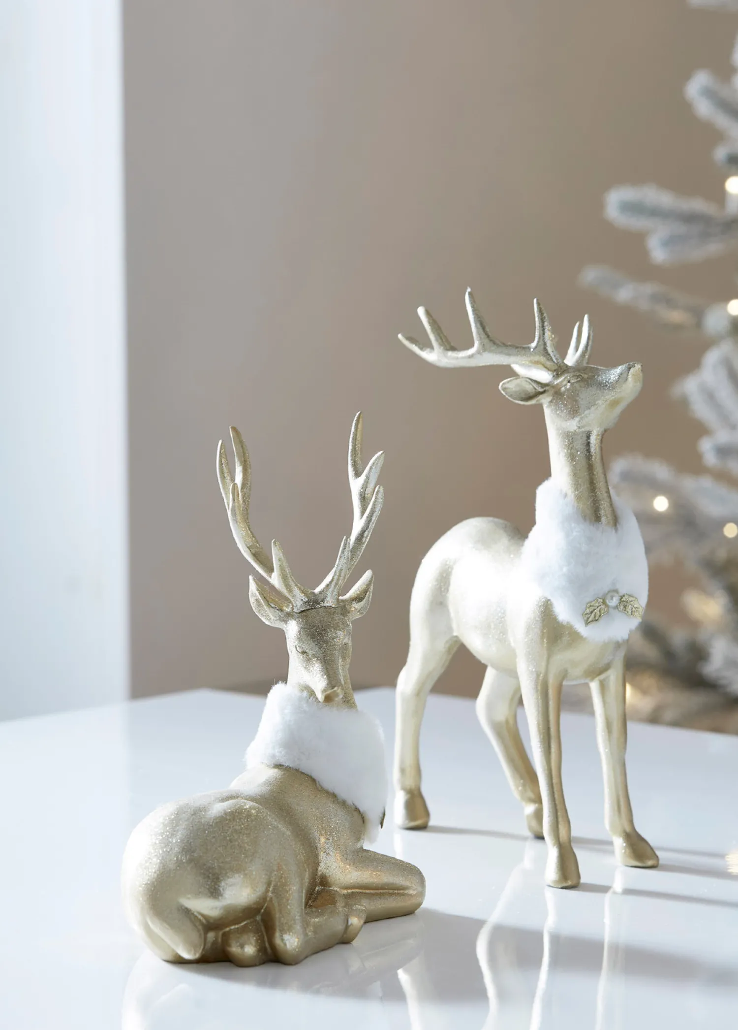 Discount The Jolly Christmas Shop Raz 11.5" Gold Deer With Fur Collar Christmas Figures Set Of 2 4411348