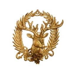 Online The Jolly Christmas Shop Raz 6" Gold Deer With Wreath Emblem Christmas Ornament 4438857