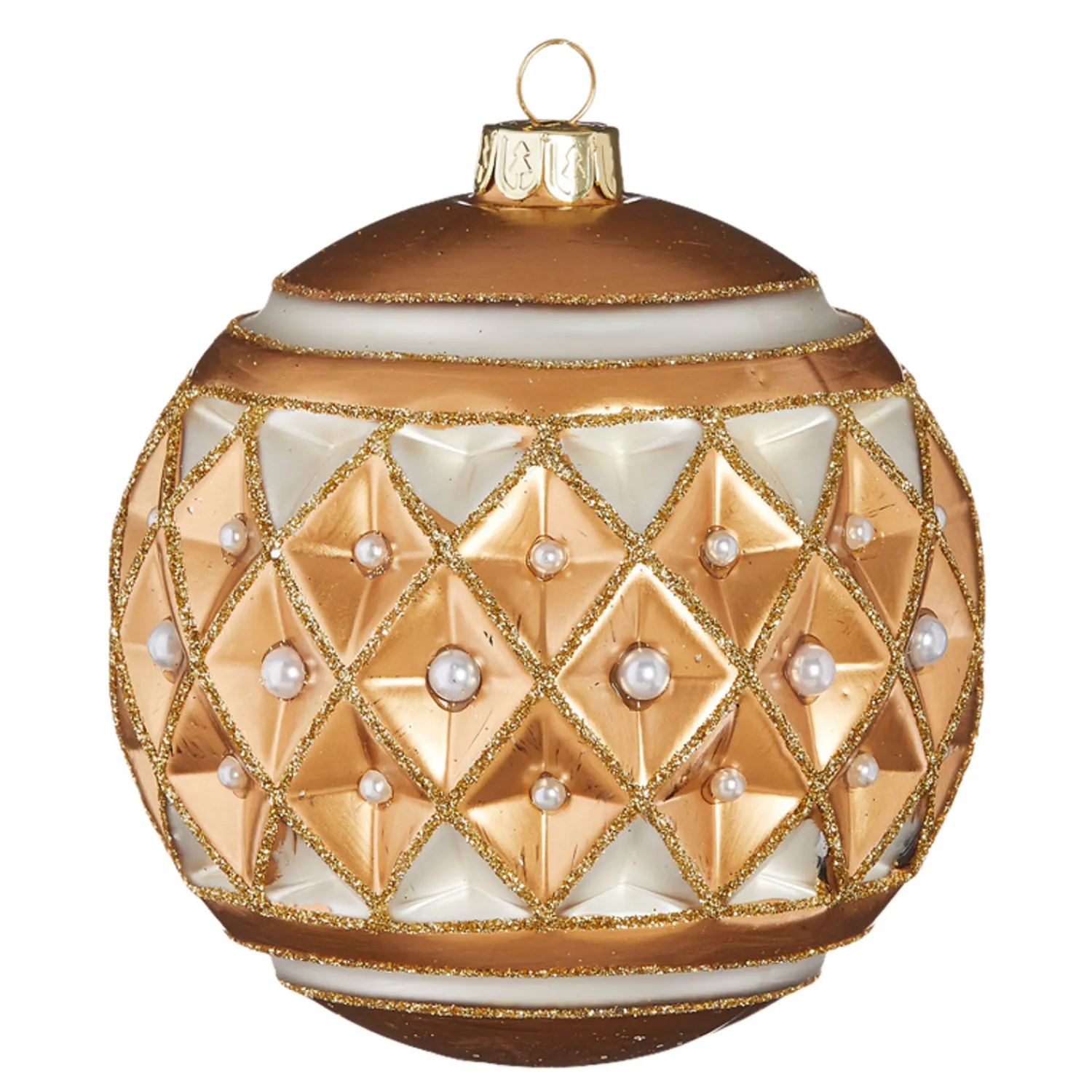 Best The Jolly Christmas Shop Raz 4" Gold Diamond Point With Pearls Glass Christmas Ornament 4122807