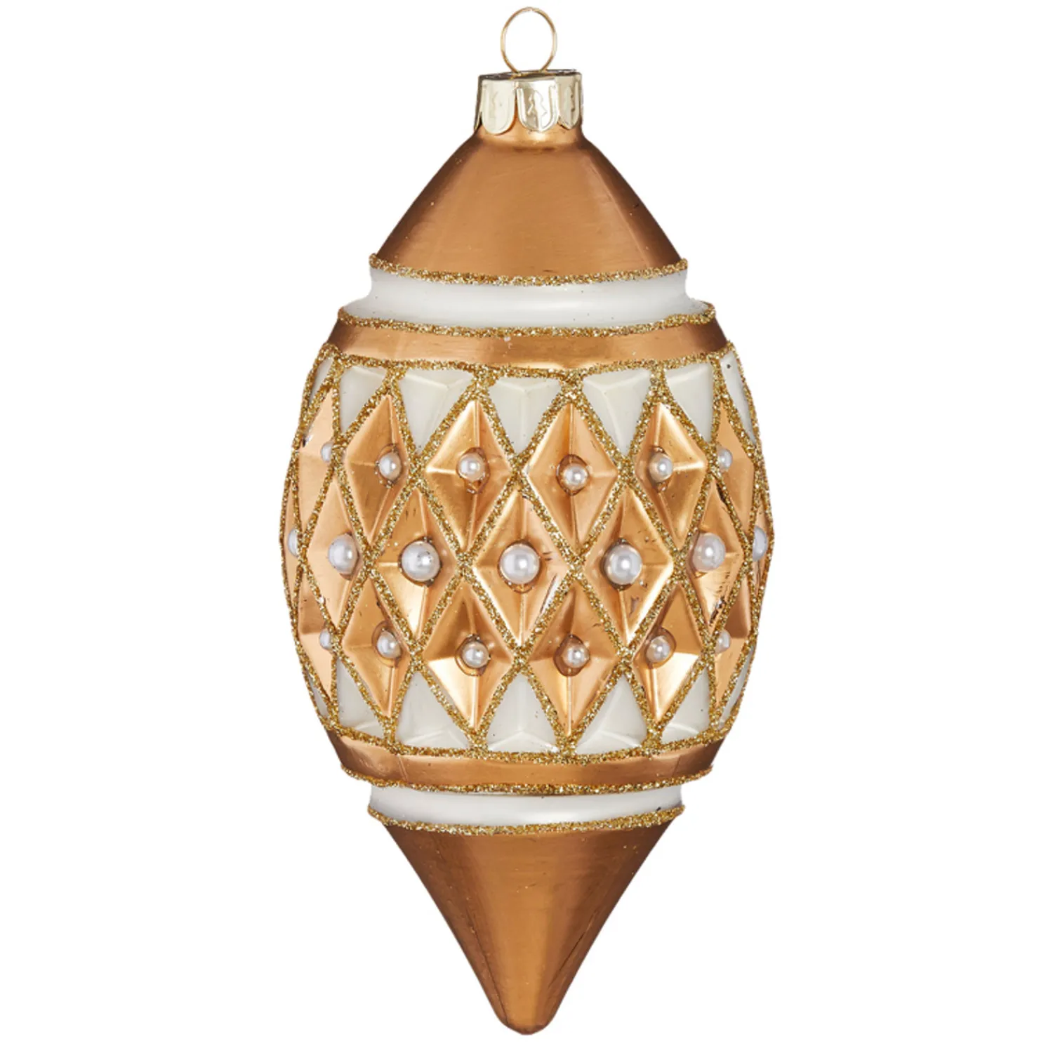 Best The Jolly Christmas Shop Raz 4" Gold Diamond Point With Pearls Glass Christmas Ornament 4122807