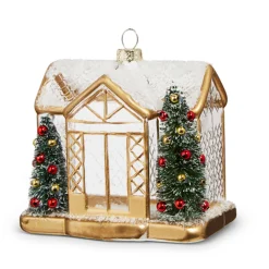 Hot The Jolly Christmas Shop Raz 4.5" Gold House Glass Christmas Ornament 4324585
